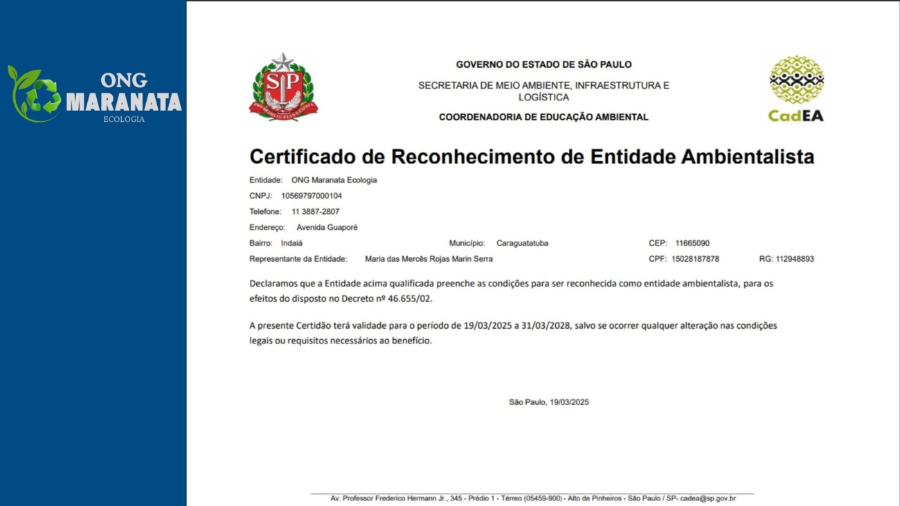 Certificado de Reconhecimento de Entidade Ambientalista