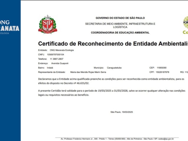 Certificado de Reconhecimento de Entidade Ambientalista